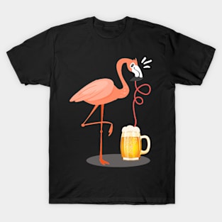 Flamingo Drinking Beer Summer T-Shirt